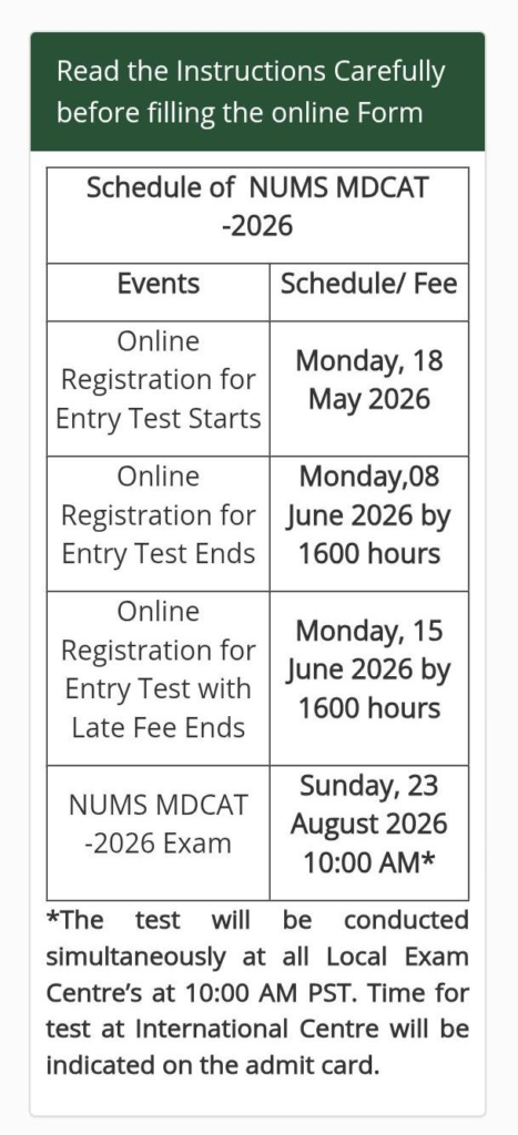 NUMS MDCAT
