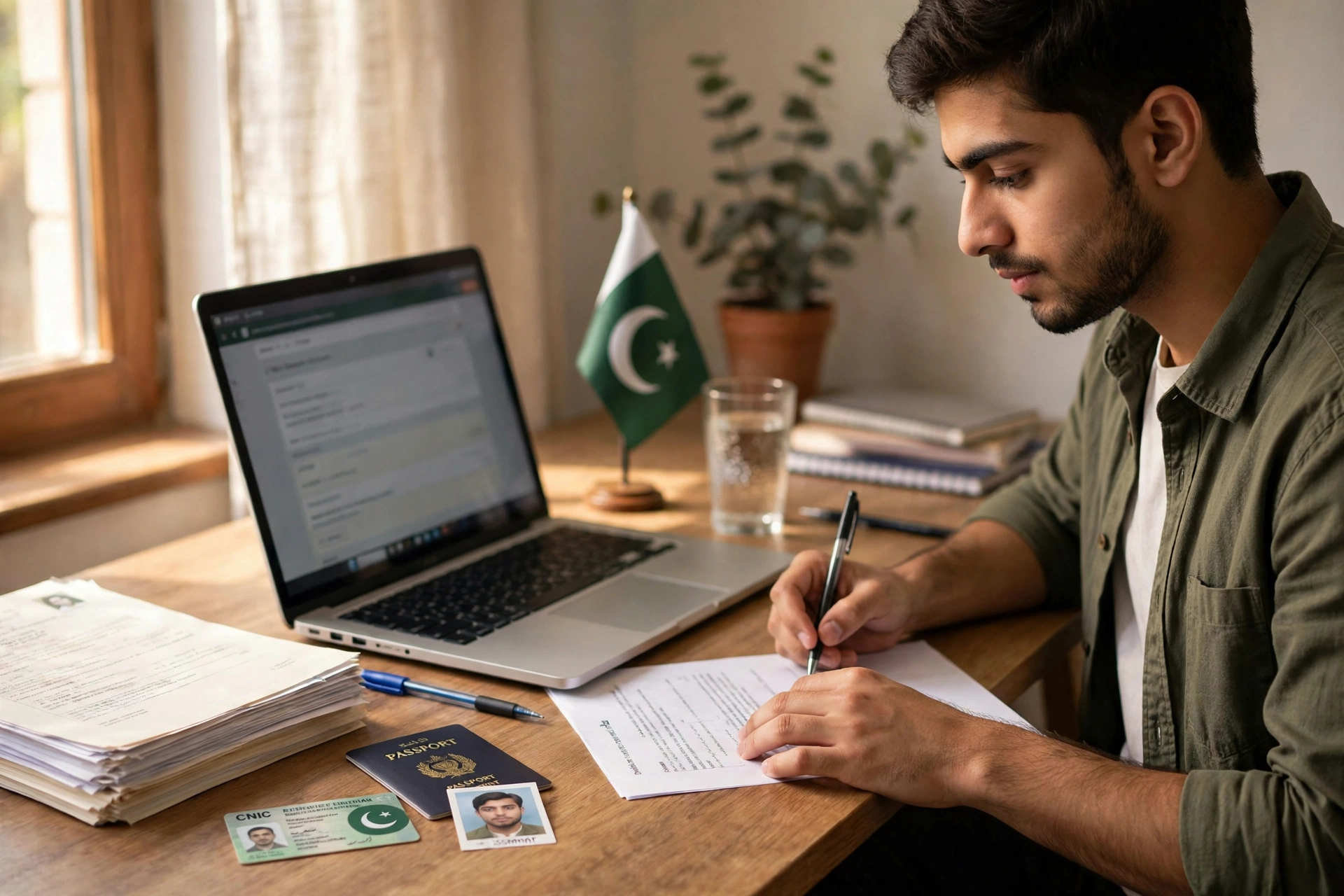 Candidate filling form to apply for government jobs online Pakistan — realistic photo